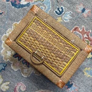 Vintage Wicker Sewing Box – Yellow Satin Lined